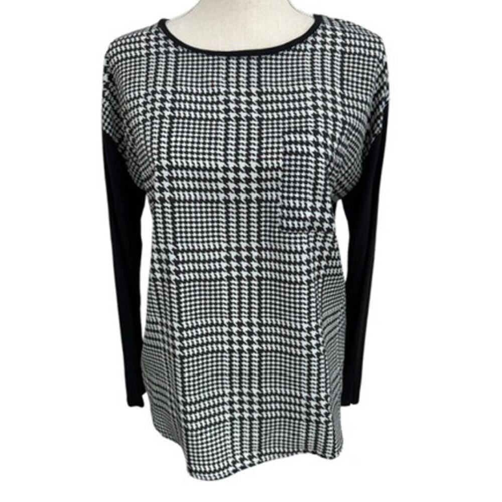 "MICHAEL KORS" Womens Sheer Blouse,Houndstooth Pattern,Designer,Quiet Luxury, M